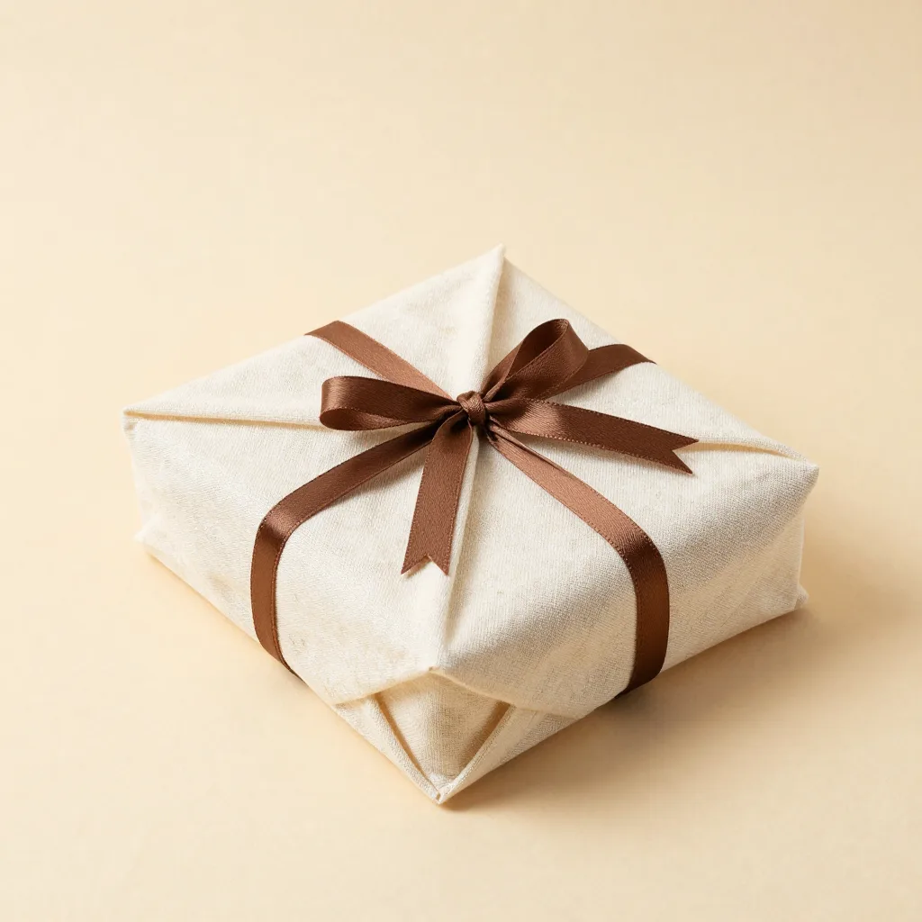 An artisan batik gift set in a cotton wrap on a light background